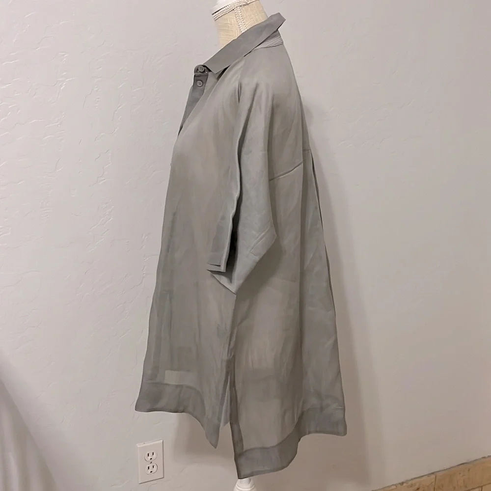LAFAYETTE 148 New York Andra Semi Sheer Oversized Button Down Shirt- Size S - Picture 4 of 14